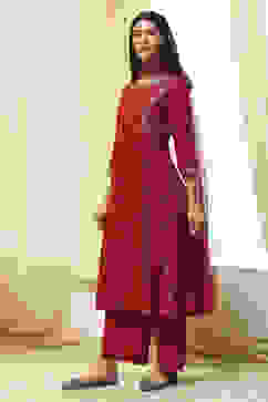 Red Cotton Foil Printed Kalidar Suit Set image number 3