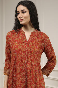 Rust Viscose Rayon Relaxed Printed Shirt image number 1