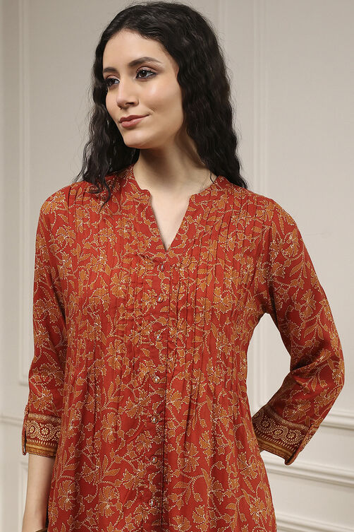 Rust Viscose Rayon Relaxed Printed Shirt image number 1