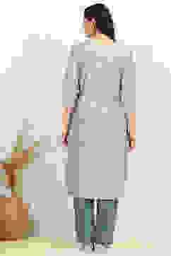 Teal Cotton Unstitched Suit Set image number 5