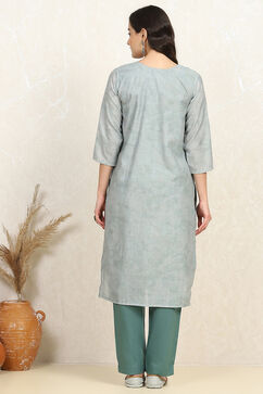 Teal Cotton Unstitched Suit Set image number 5
