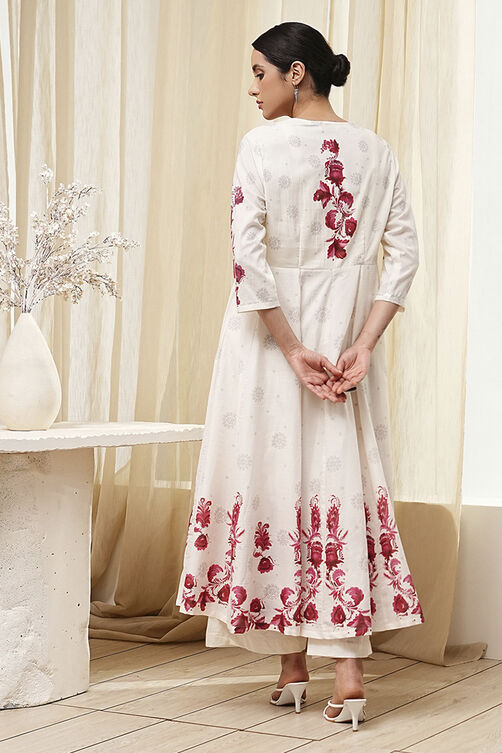 Off-White and Red Anarkali Fusion Set image number 4
