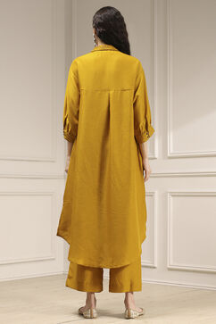 Ochre Yellow Polyester A-Line Dyed Kurta Pants Set image number 4