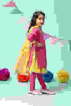 Pink Cotton Blend Straight Kurta Churidar Suit Set image number 8