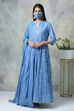 Blue Cotton Anarkali Kurta Skirt Suit Set image number 6