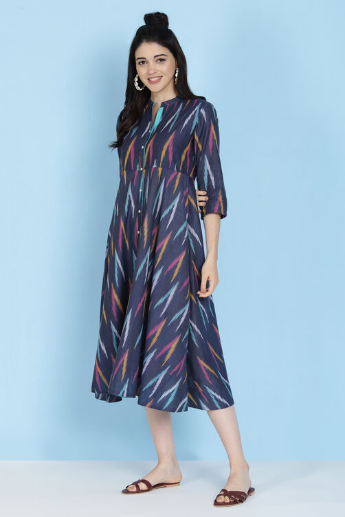 Blue Cotton Fusion Wear Dress image number 2