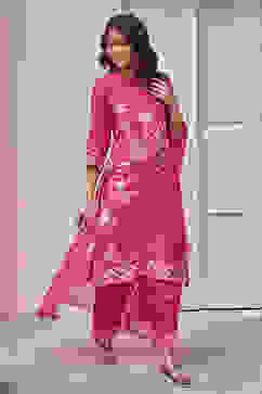 Berry Pink Rayon Straight Suit Set image number 4