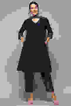 Indigo Poly Viscose Straight Yarndyed Suit Set image number 7