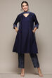 Indigo Poly Viscose Straight Yarndyed Suit Set image number 7