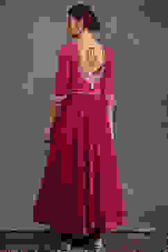 Rohit Bal Pink Silk Chanderi Floral Anarkali Suit Set image number 4