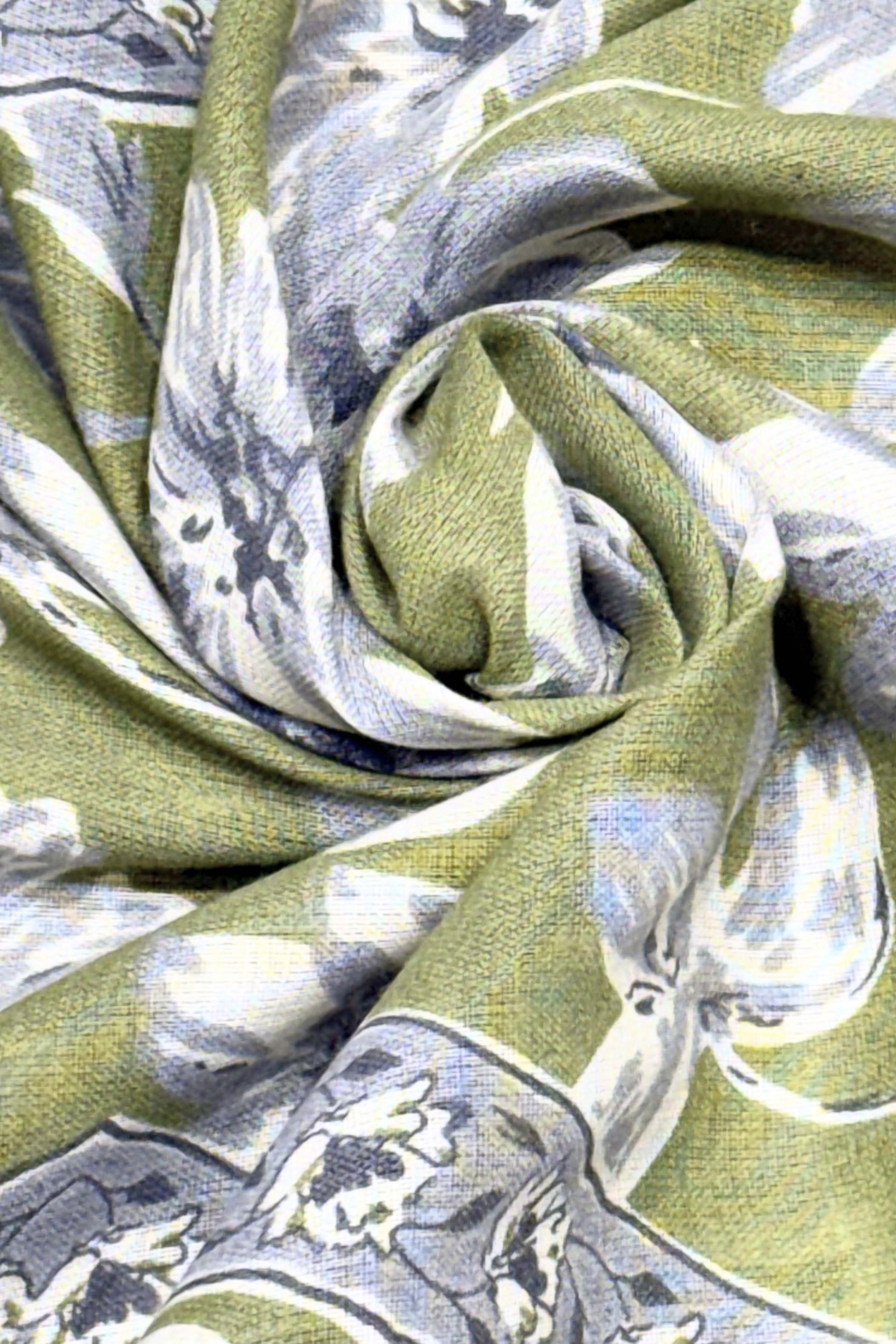 Green Cotton Printed Unstitched Suit Set image number 2