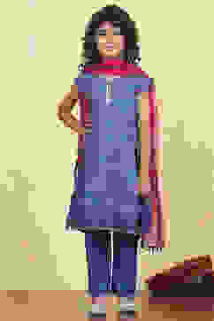 Blue Cotton Flared Printed Suit Set image number 6