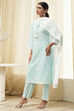 Aqua Cotton Printed Straight Suit Set image number 3