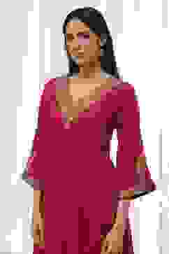 Red Cotton Solid A-Line Kurta image number 1