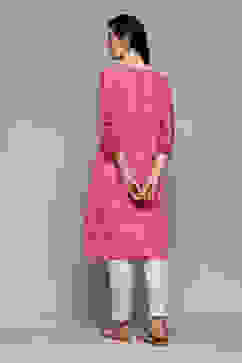 Pink Cotton Straight Printed Kurta image number 4