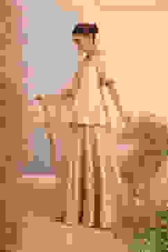 Beige Embroidered Peplum Lehenga Set image number 3