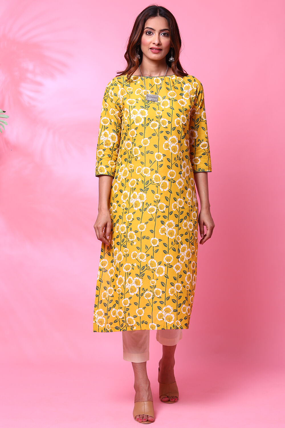 Black Cotton Straight Printed Kurta image number 1