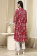 Pink Cotton Printed Straight Kurta image number 3
