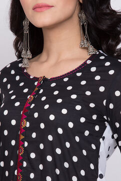 Black And White Cotton Straight Printed Kurta image number 1