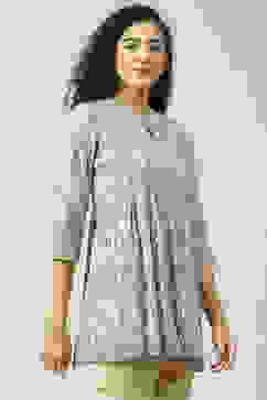 Ash Grey LIVA Flared Printed Short Kurti image number 3