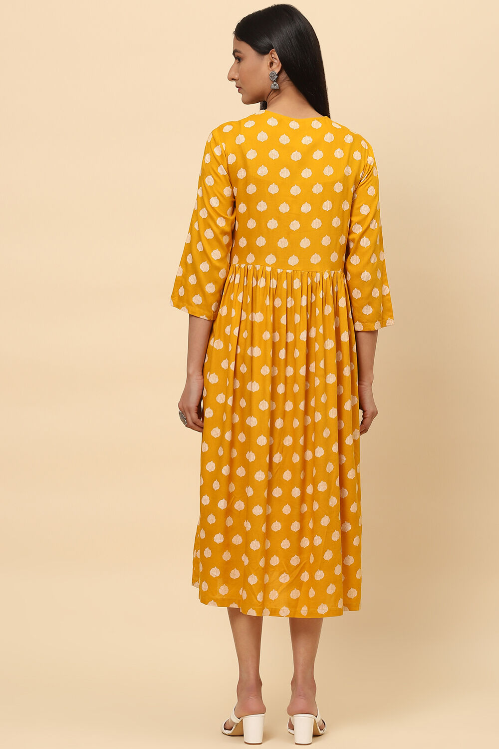 Mustard Rayon Fusion Dress image number 4