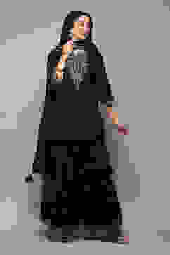 Black Poly Cotton Straight Kurta Garara Suit Set image number 0