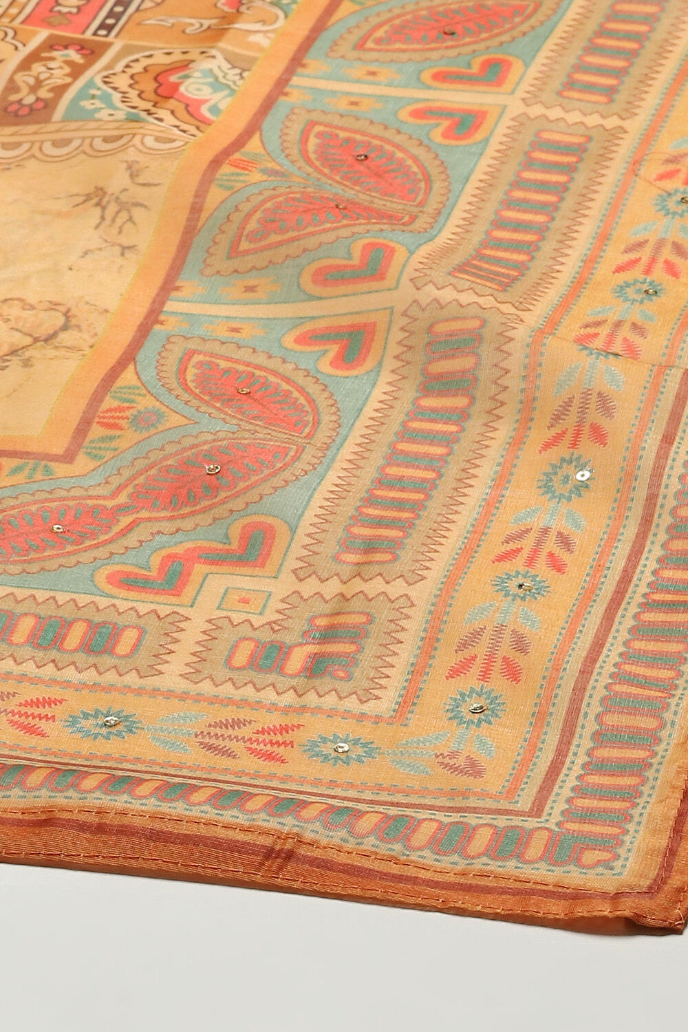 Mustard Chanderi Unstitched Suit Set image number 3