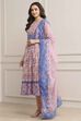 Blue Cotton Printed Anarkali Suit Set image number 3