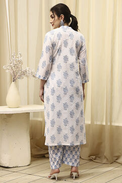 Blue Cotton Hand Embroidered Unstitched Suit Set image number 5