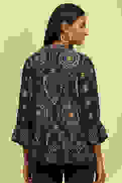 Navy Blue Bandhani Printed Flared Tiered Kurti image number 4