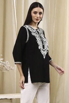 Black Straight Short Kurta image number 4