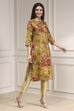 Yellow Floral Printed Straight Kurta image number 4