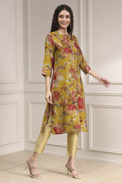 Yellow Floral Printed Straight Kurta image number 4