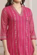 Fuchsia Cotton Straight Kurta Pants Suit Set image number 1