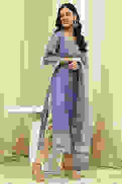 Blue Cotton Machine-Embroidered Unstitched Suit Set image number 5