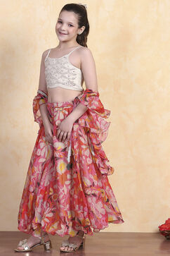 Off White Polyester Lehenga Set image number 3