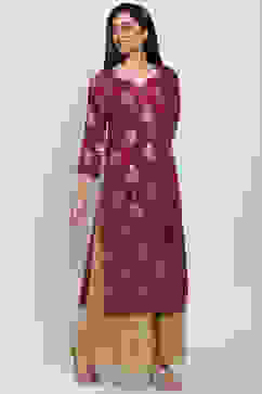 Maroon Viscose Straight Kurta image number 3