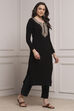 Black Acrylic Straight Dyed Kurta image number 4