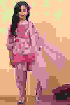 Pink Georgette Floral Printed Asymmetric Suit Set image number 6