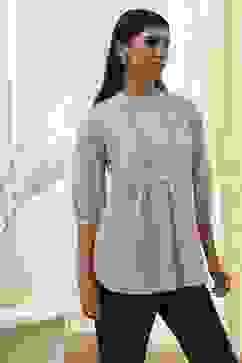 Beige Cotton Yarn-Dyed Short Straight Kurta image number 4