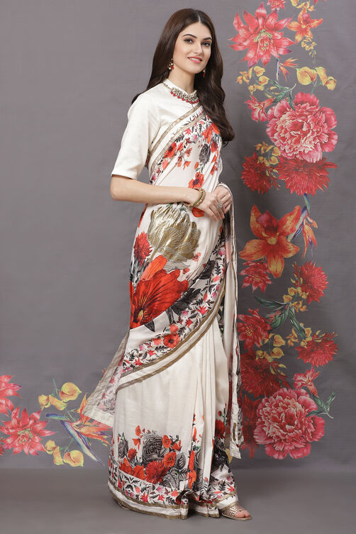 Rohit Bal Off White Cotton Silk Printed Saree image number 2
