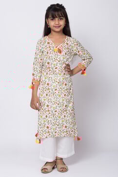 White Cotton A-Line Straight Kurta Palazzo Suit Set image number 0