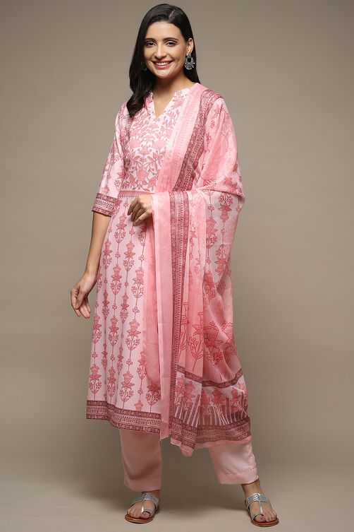 Beige Chanderi Machine Embroidered Unstitched Suit Set image number 8