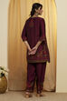 Wine Silk Printed Straight Kurta Set image number 5