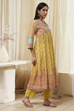 Green Modal Printed Gathered Kurta Set image number 5