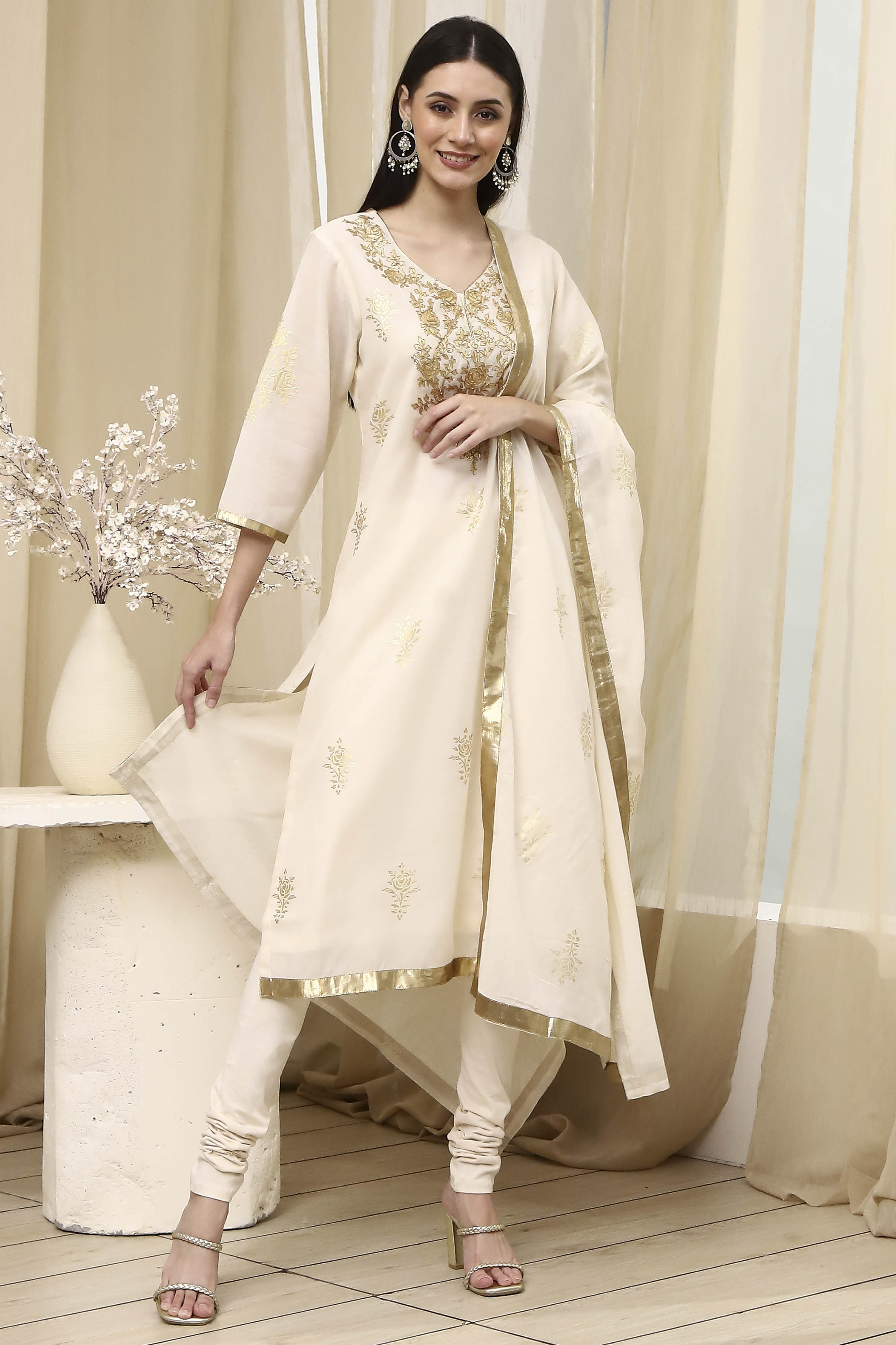 Blue Poly Chanderi Straight Suit Set image number 6