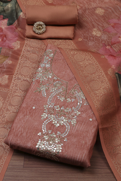 Coral Chanderi Printed Unstitched Suit Set image number 0
