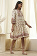 Beige Cotton Printed Tiered Dress image number 4