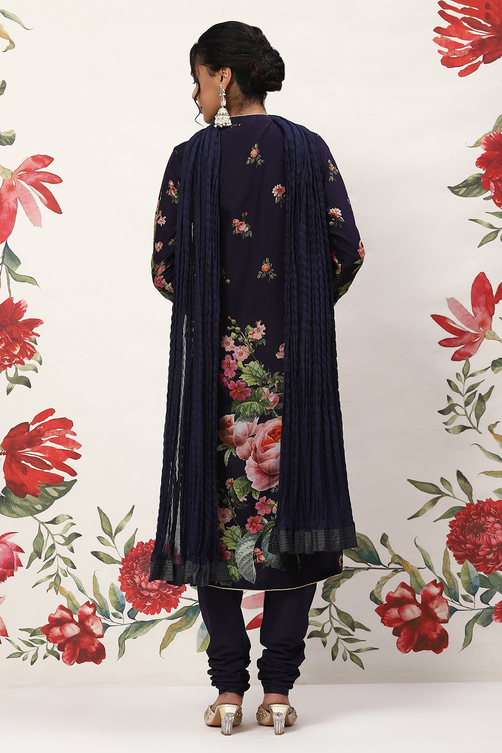 Rohit Bal Indigo Cotton Blend Straight Kurta Suit Set image number 4