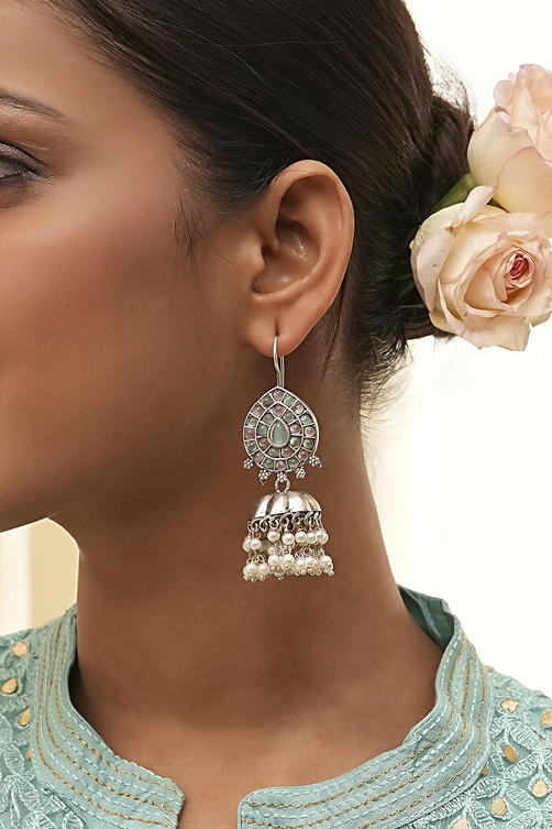 Mint Green Brass Jhumka image number 1